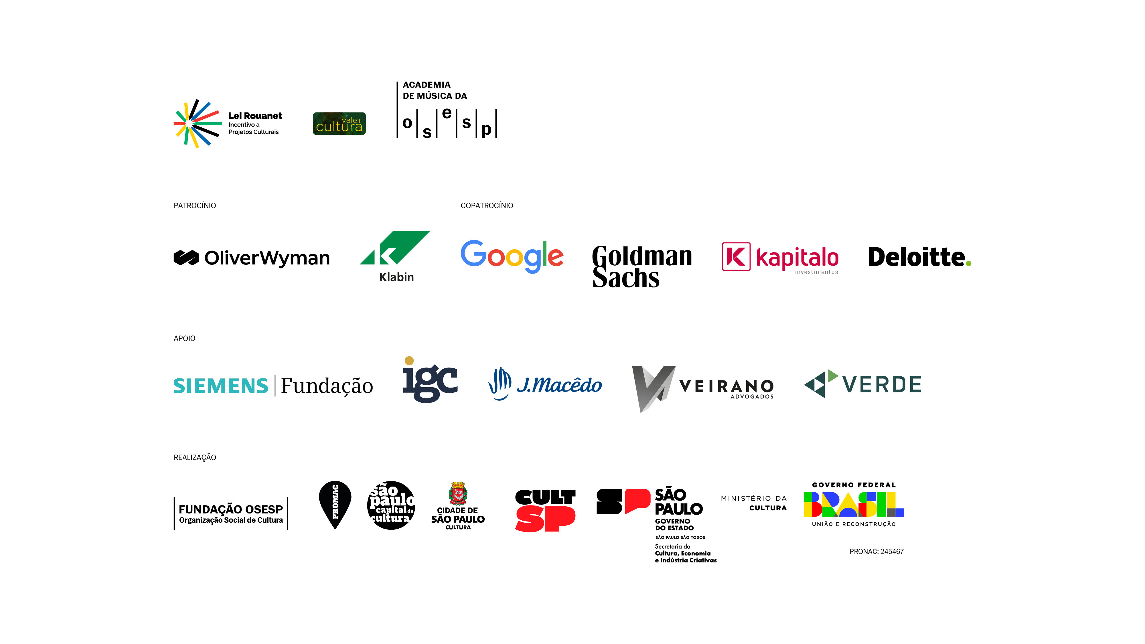 Régua de logos de patrocínios, apoios e realização do projeto